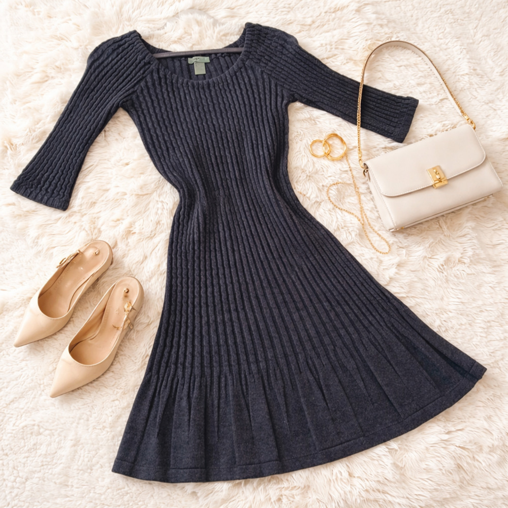 Maple Grey Rib-Knit Midi Dress Angora Rabbit Hair Size Small